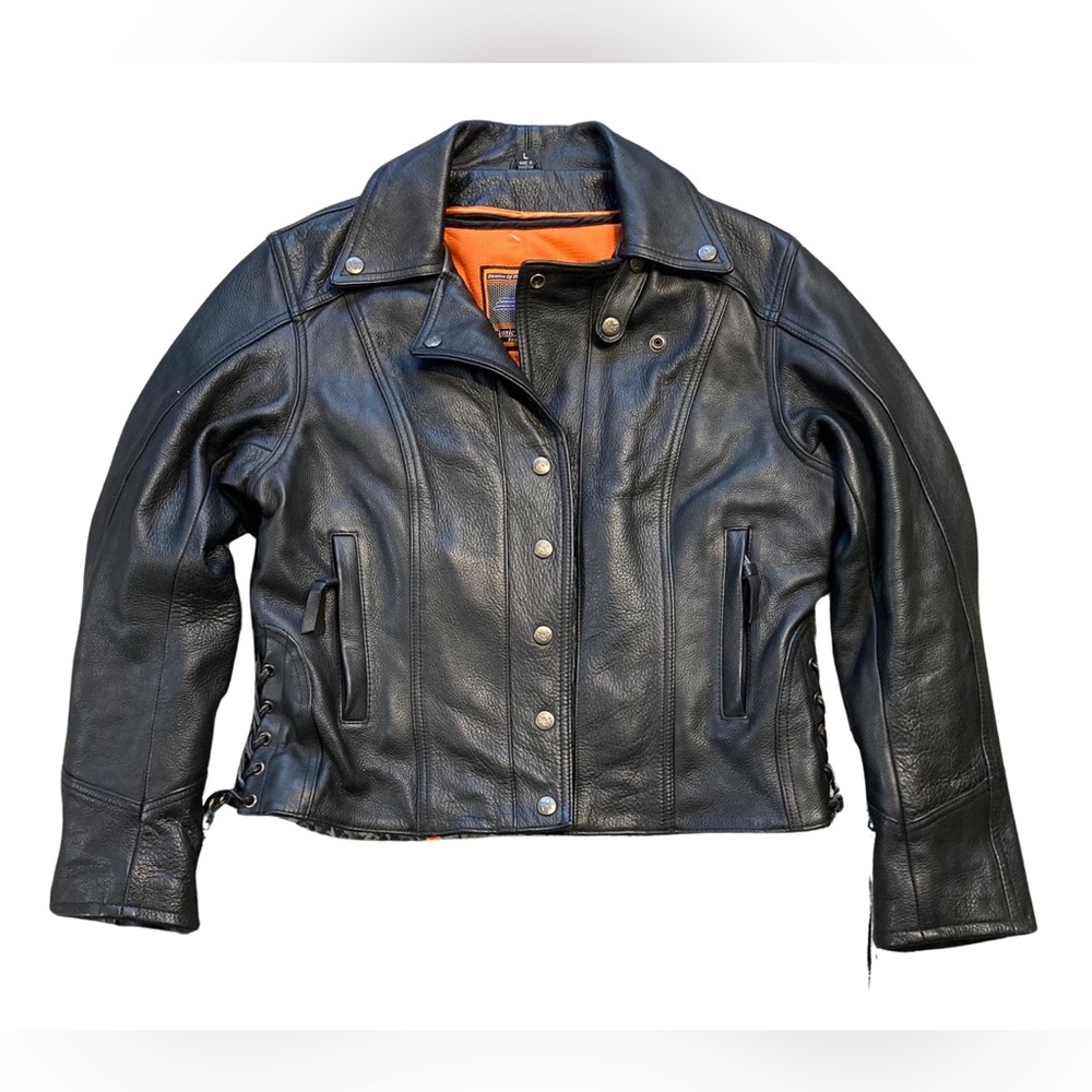First Classics Leather Biker Jacket Black Fitted Asymmetrical Women’s Large Moto